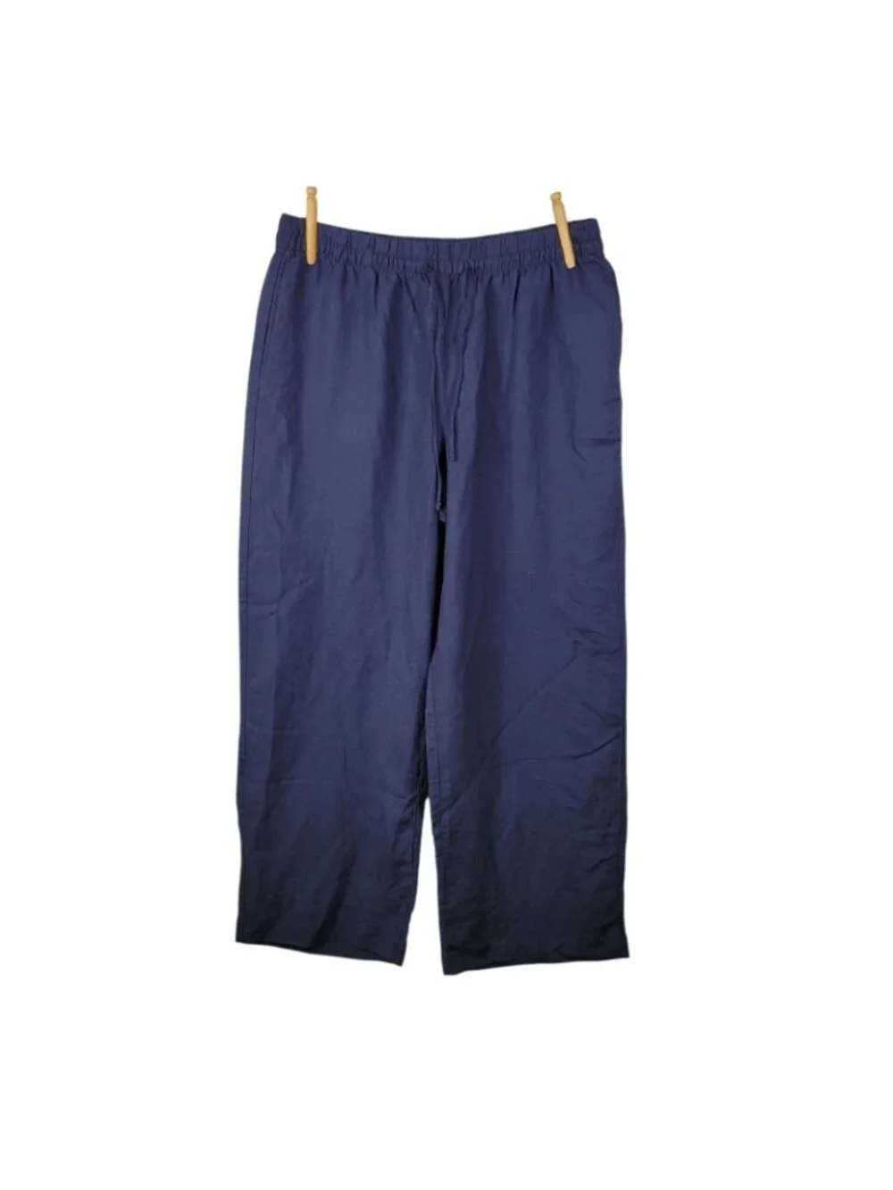 NEW H&M Blue Linen Wide-Leg Pants Large Drawstring Elastic Waist Navy Pull On